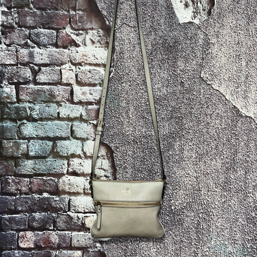 Kate Spade Beige Taupe Leather Crossbody Messenger Bag